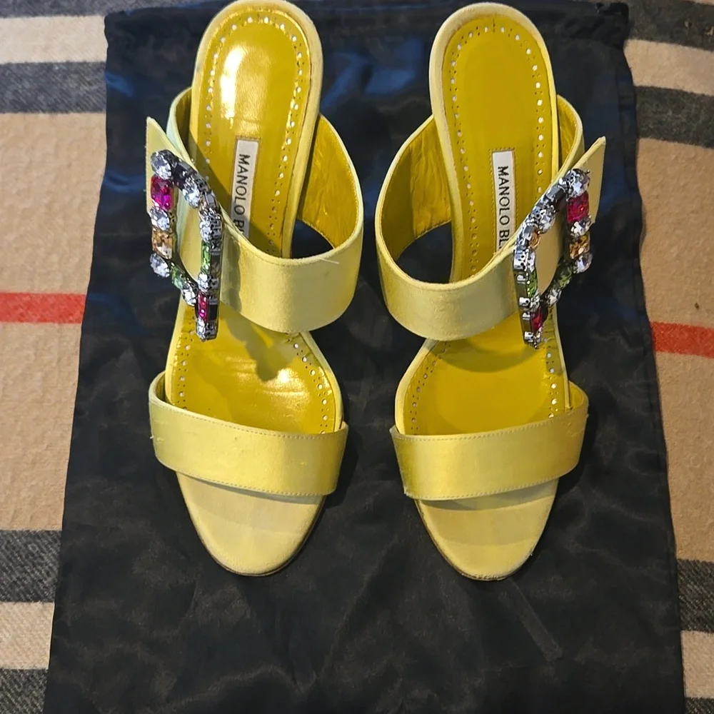 Manolo Blahnik Verda Sandal profi 105 Chartreuse 37 - Picture 10 of 13